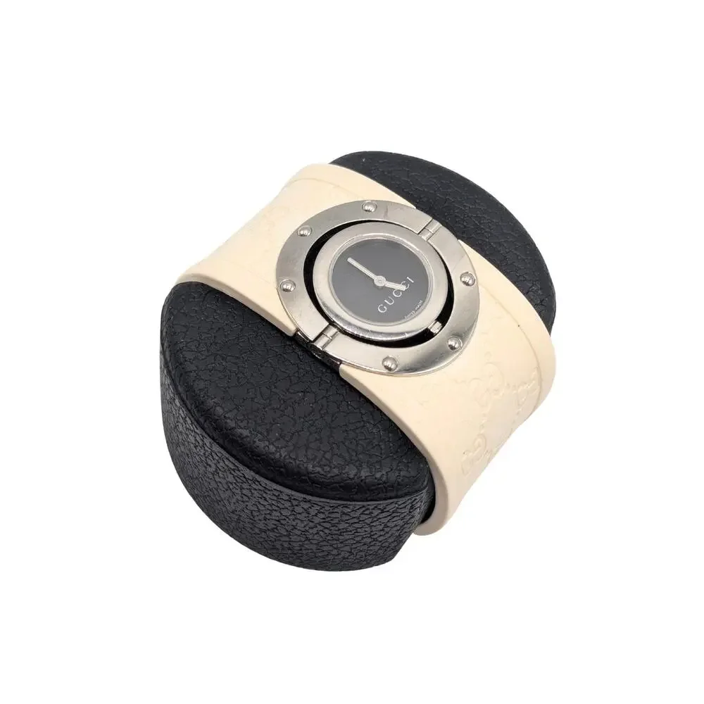 Gucci Cream Monogram GG Rubber Stainless Steel Twirl Watch